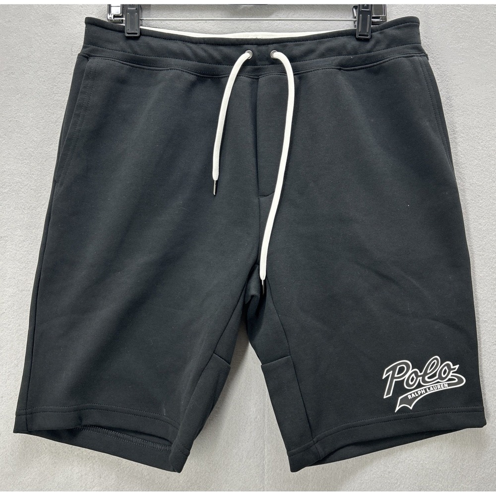 POLO Ralph Lauren Shorts Men Medium Black Knit Fleece Spell Out Logo NEW